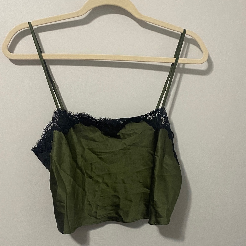 NWOT! Victoria’s Secret Olive Satin Camisole with Lace